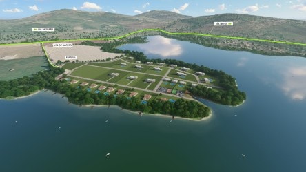 Plano aéreo del condominio Península El Caucho, Yaguara, Huila